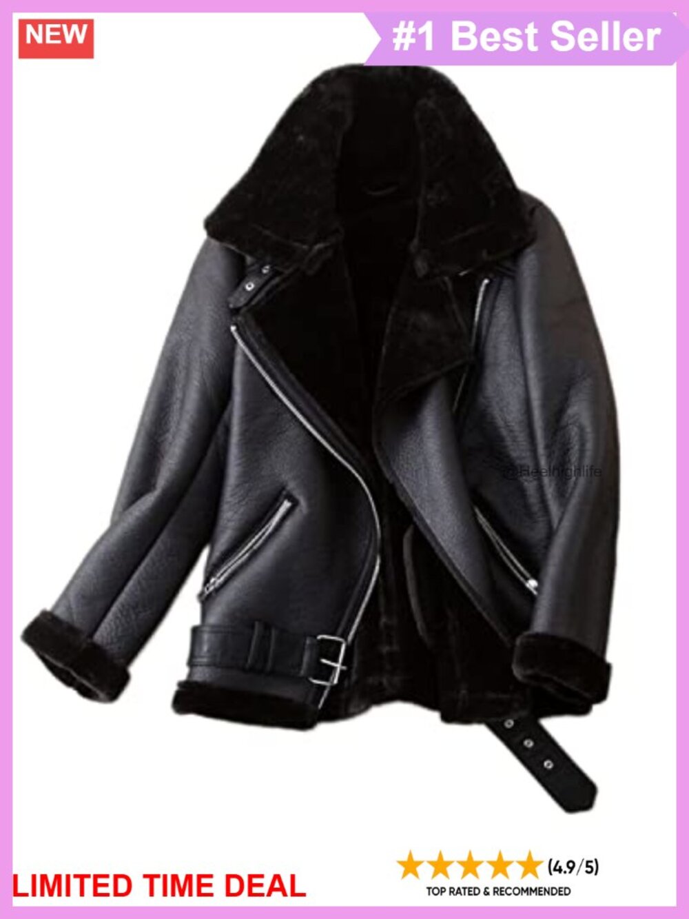 Faux Shearling Moto Jacket Thick Lined Winter Coat
